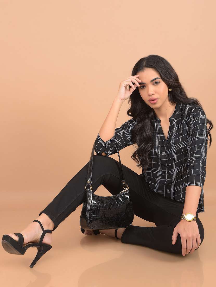 women checked printed three quarter sleeves top - 21617434 - Standard Image - 5