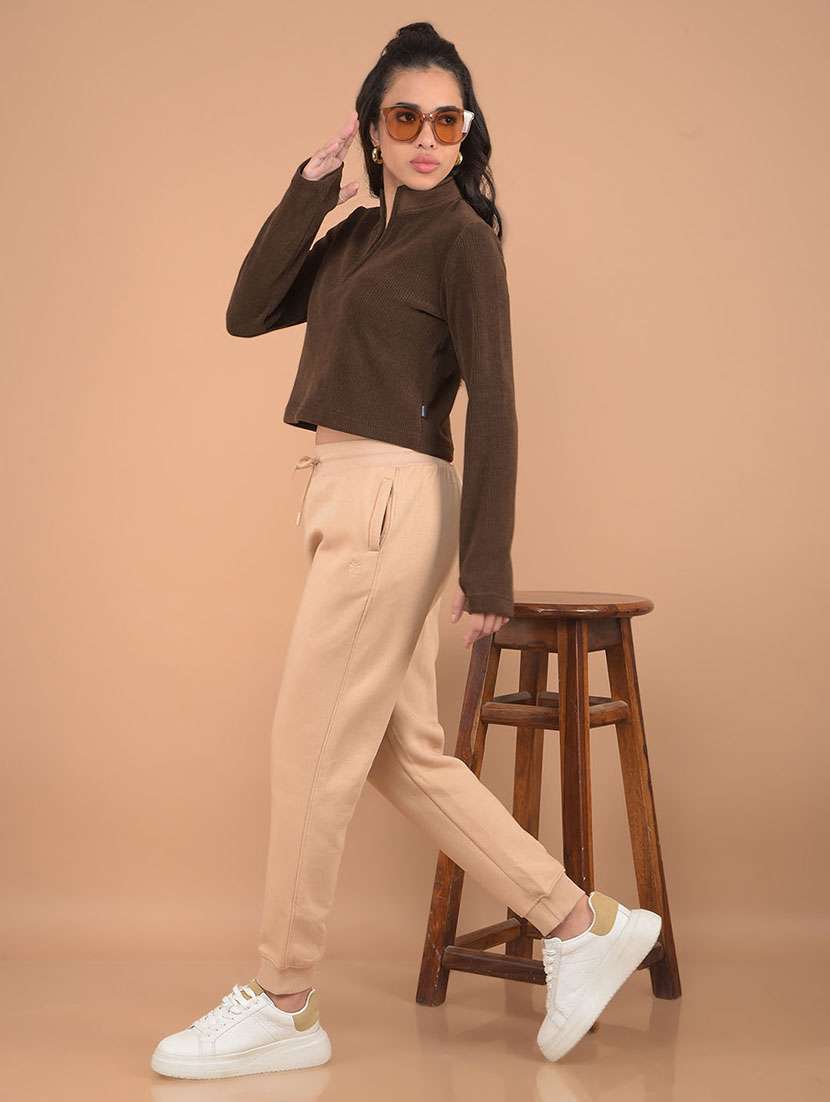 women solid mock neck crop top - 21617443 -  Standard Image - 3