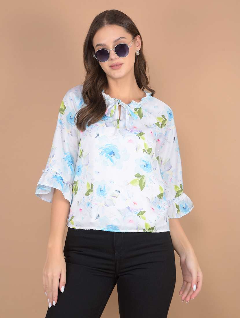women floral printed tie up neck top - 21617444 -  Zoom Image - 0