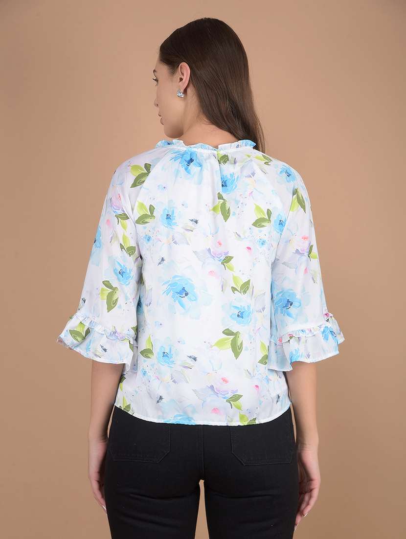 women floral printed tie up neck top - 21617444 -  Standard Image - 3