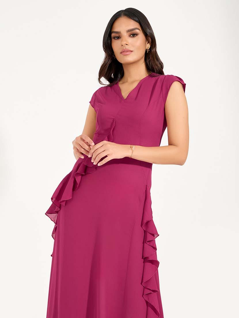 women burgundy solid a-line dress - 21618093 - Standard Image - 3
