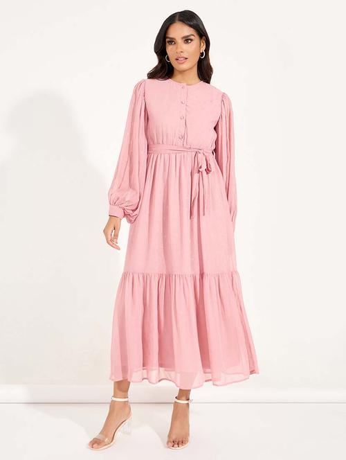 women pink solid tiered dress - 21618095 - Standard Image - 0