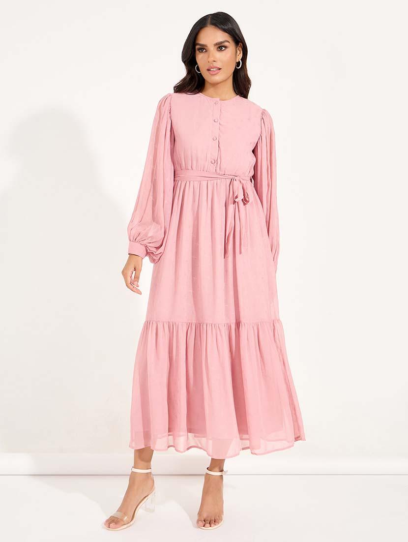 women pink solid tiered dress - 21618095 - Zoom Image - 0