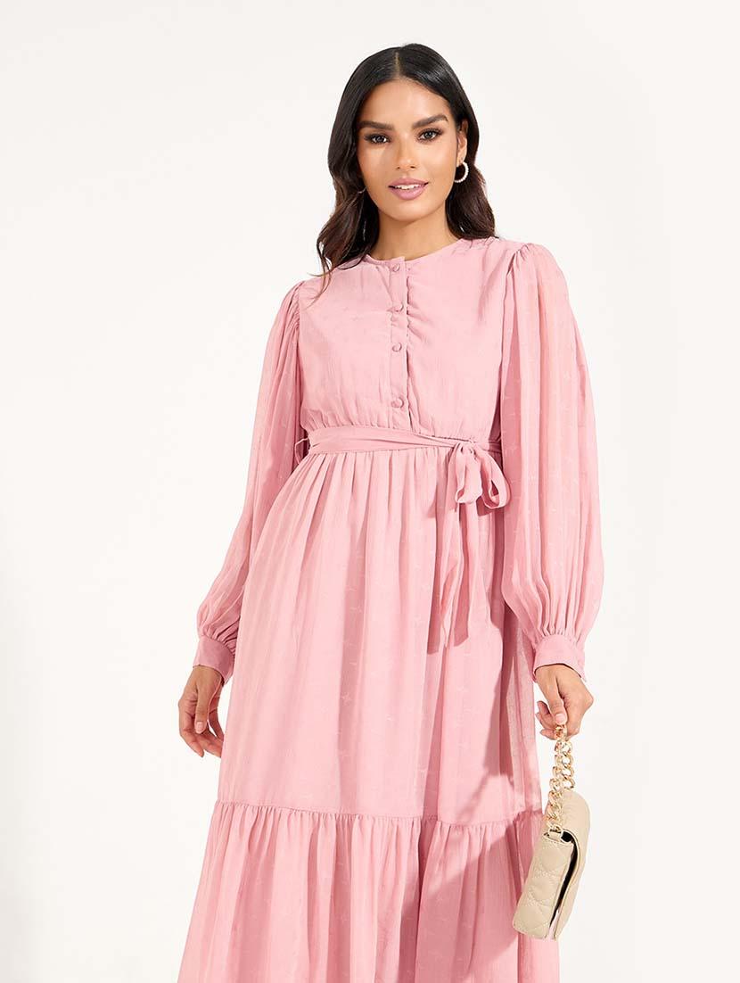 women pink solid tiered dress - 21618095 - Standard Image - 3