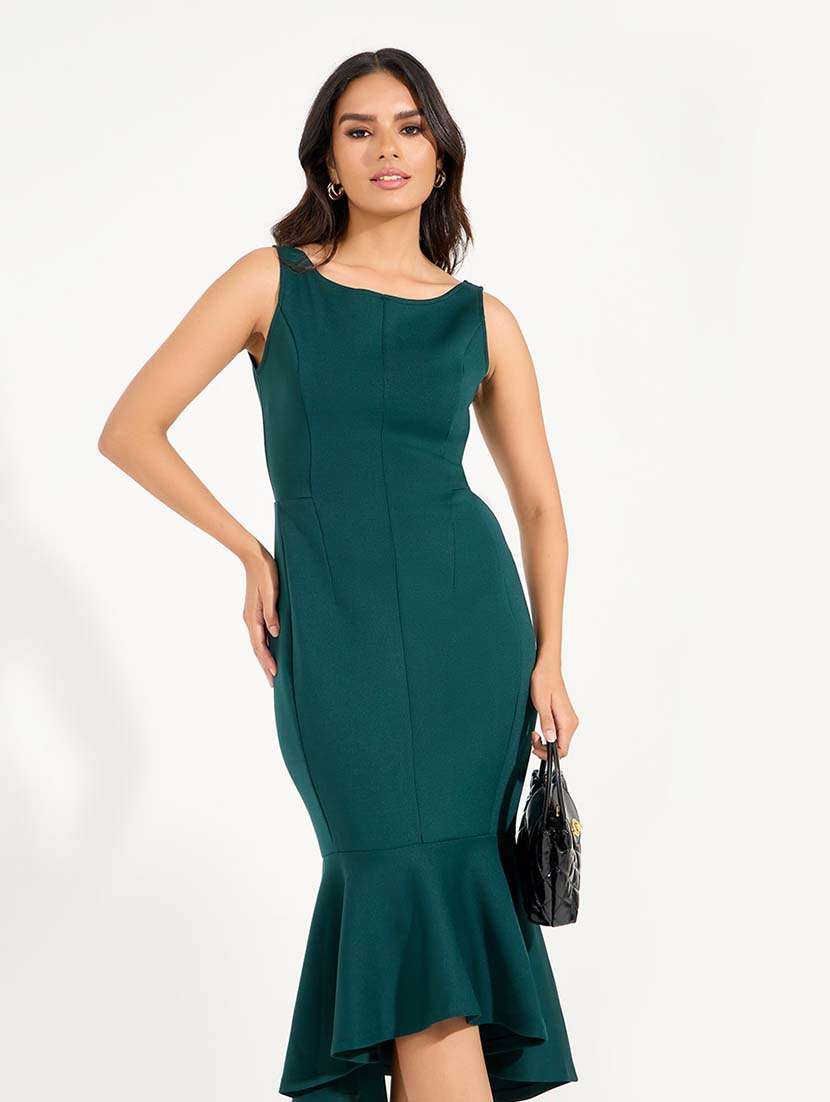 women green solid tiered dress - 21618097 -  Standard Image - 3