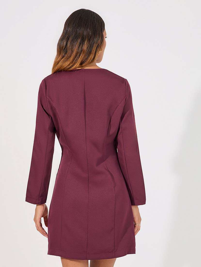 women burgundy solid asymmetric dress - 21618107 -  Standard Image - 3