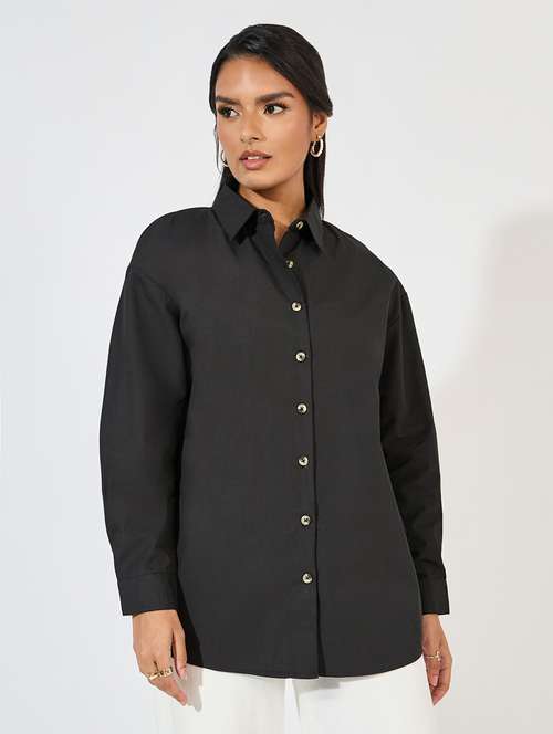 black cotton regular shirt - 21618150 - Standard Image - 0