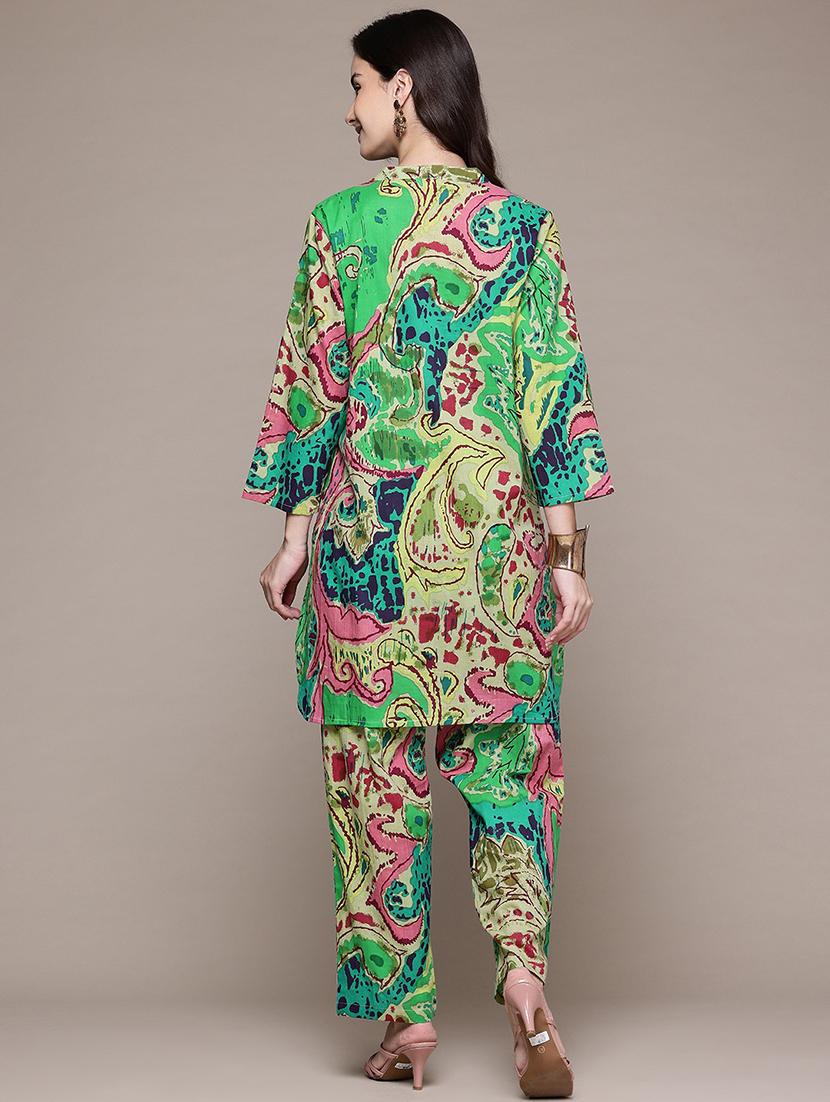 women printed mandarin neck co-ord sets - 21618611 - Standard Image - 3