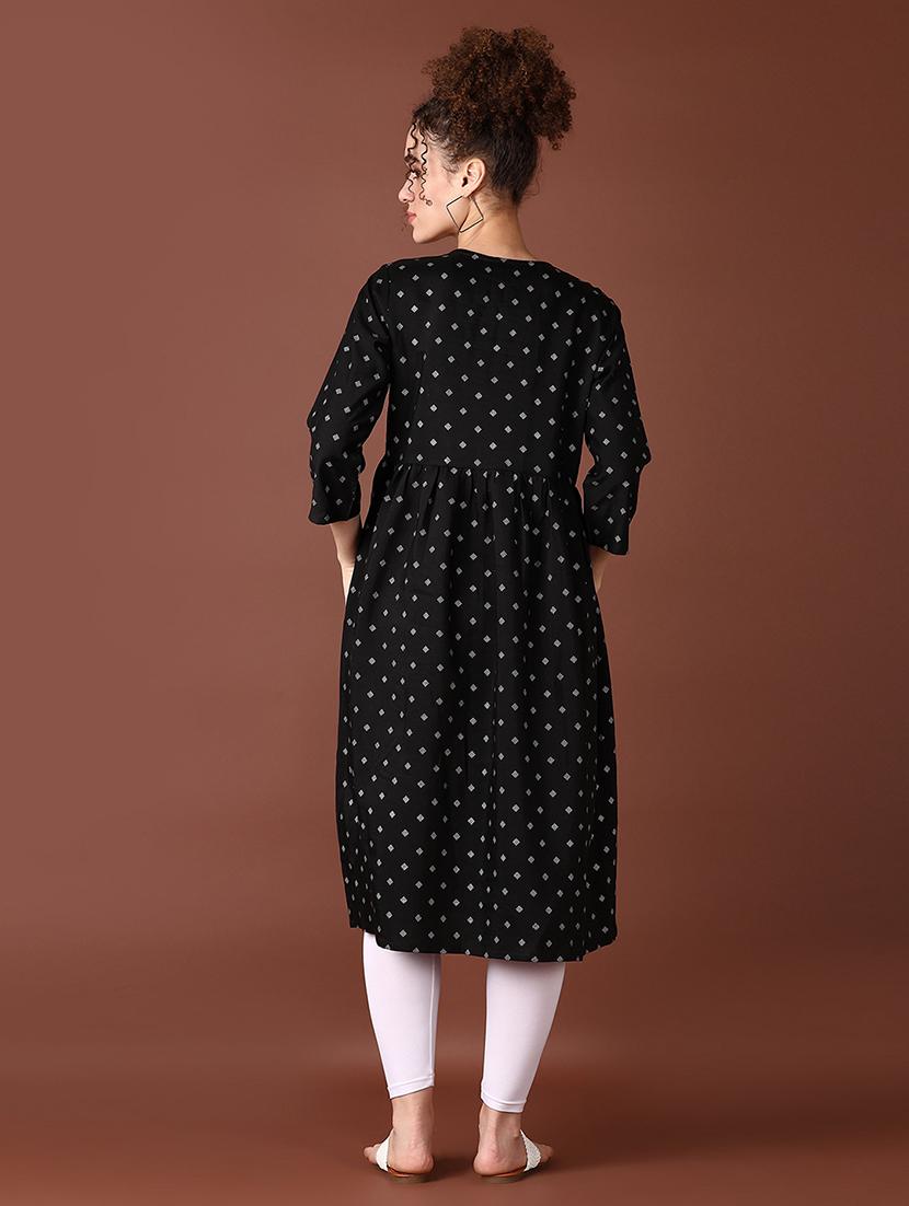 women three quarter sleeve a-line kurta - 21618704 - Standard Image - 3