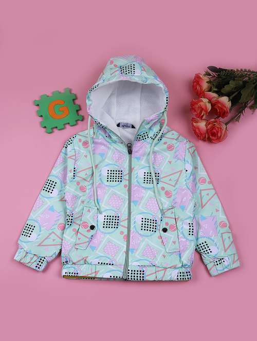 girls printed long sleeve hooded jacket - 21618708 -  Standard Image - 0