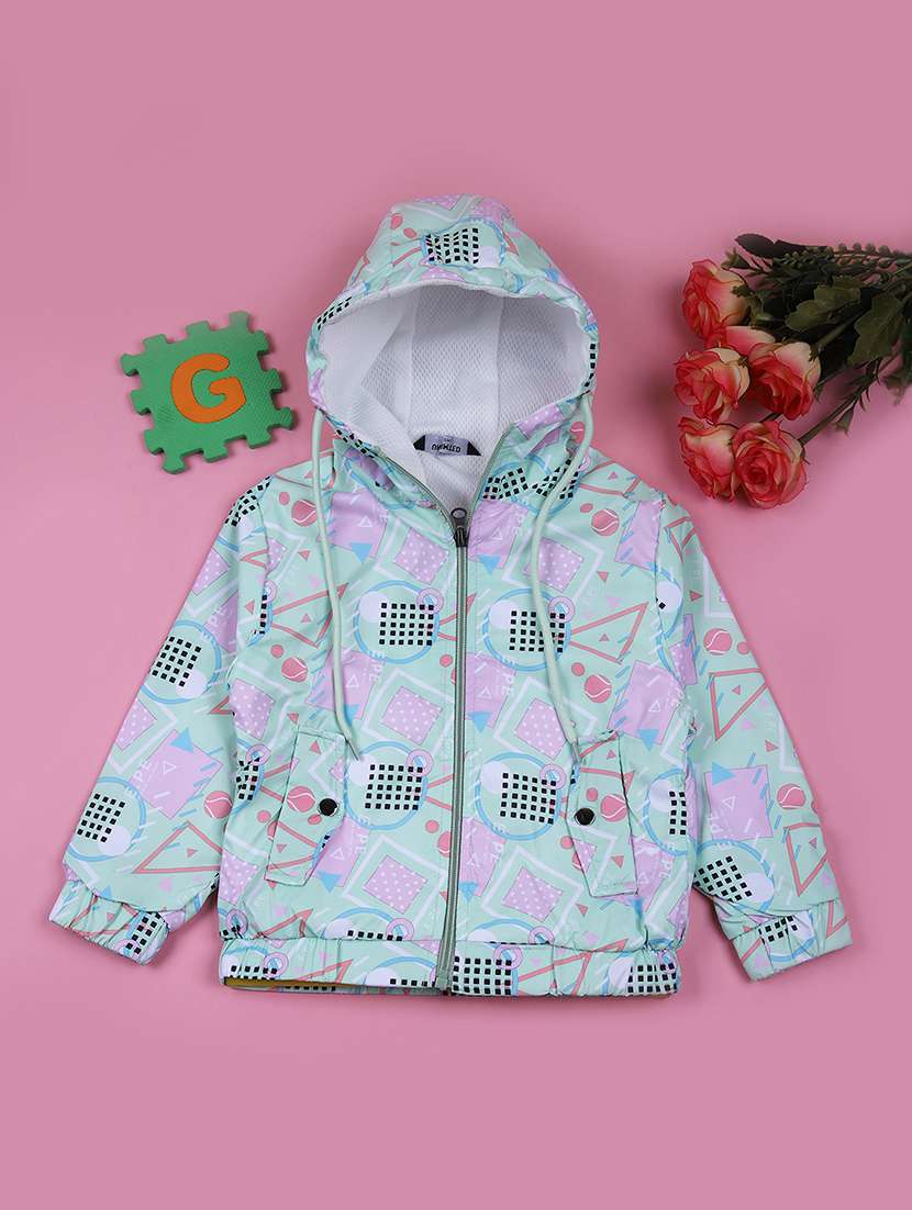 girls printed long sleeve hooded jacket - 21618708 -  Zoom Image - 0