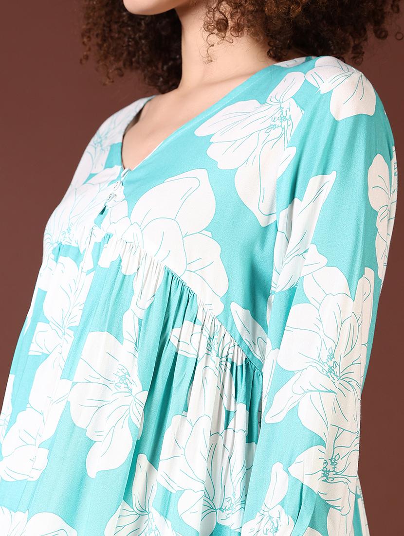 women floral printed v neck flared kurti - 21618723 - Standard Image - 5