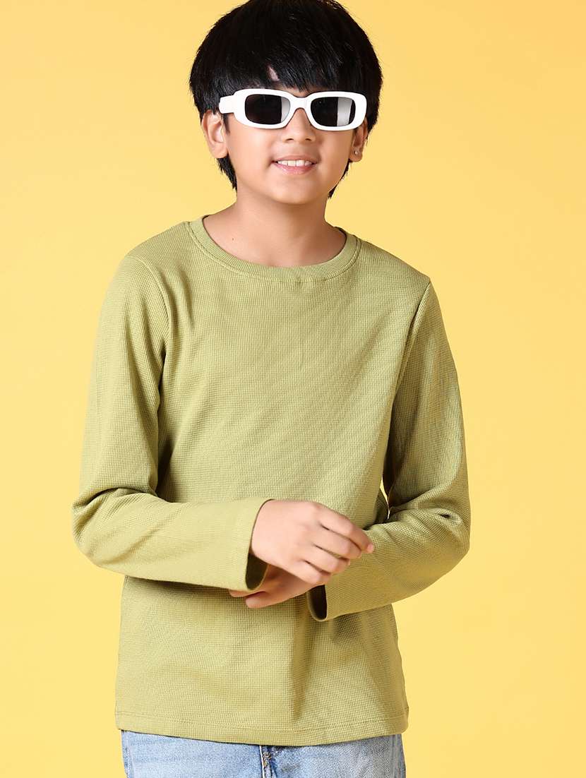 boys olive solid round neck t-shirt - 21618733 -  Standard Image - 3