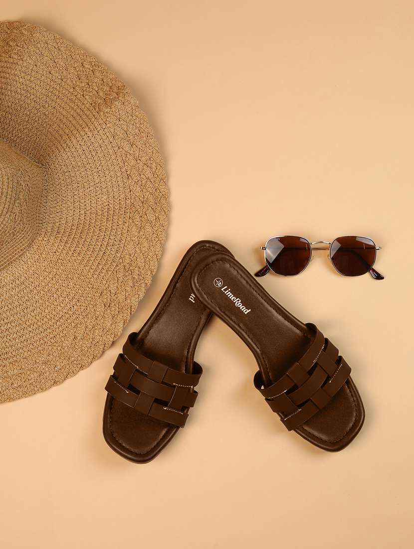 women brown solid slip on flats