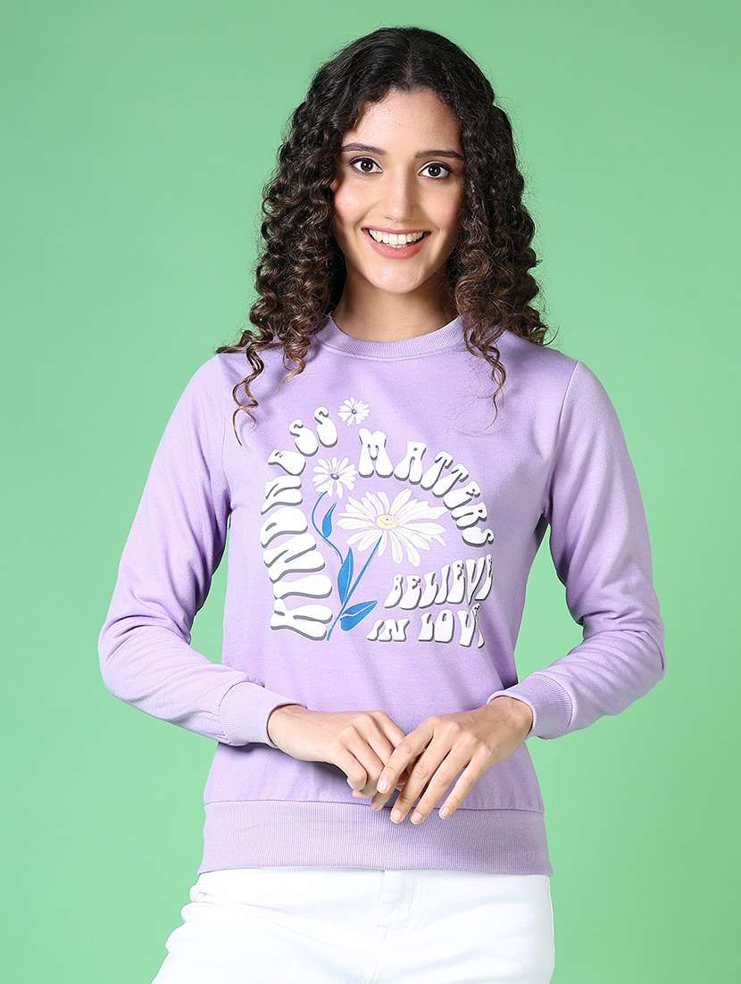 women front print long sleeve sweatshirt