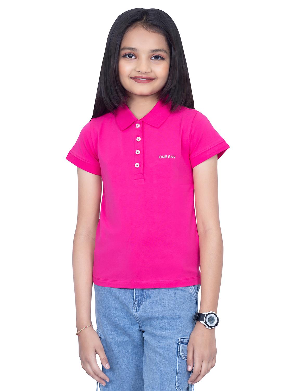 girls solid short sleeves polo t-shirt - 21618876 -  Zoom Image - 0