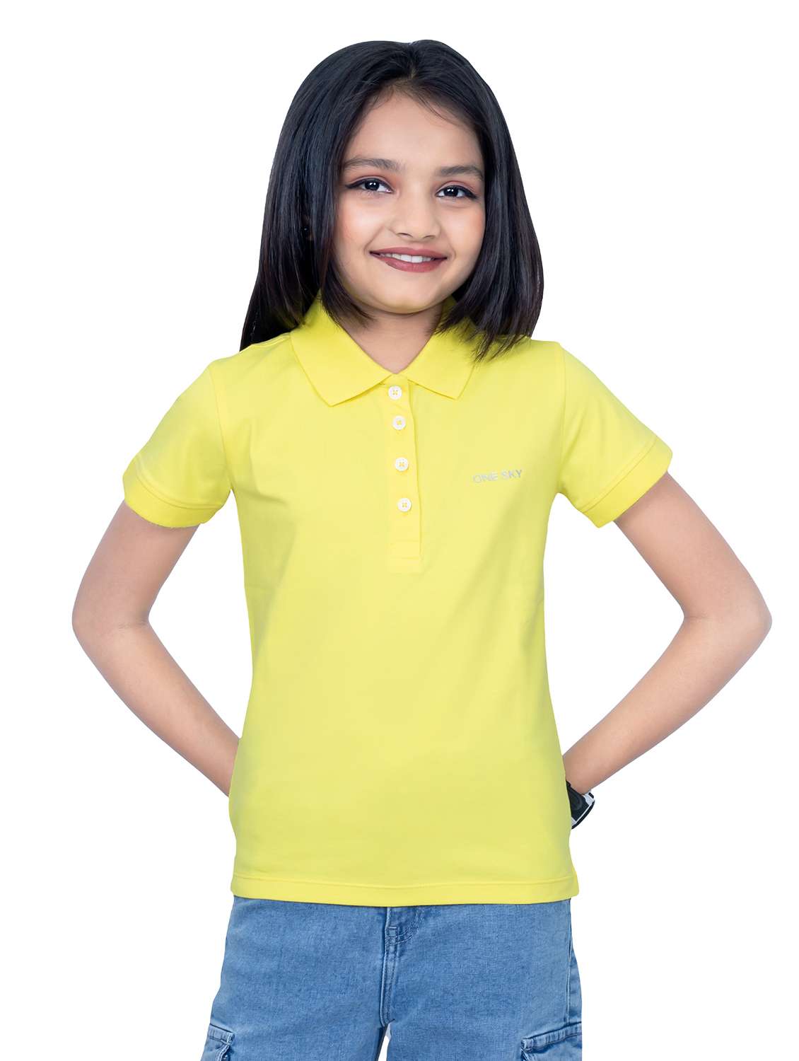 girls solid short sleeves polo t-shirt - 21618877 - Zoom Image - 0