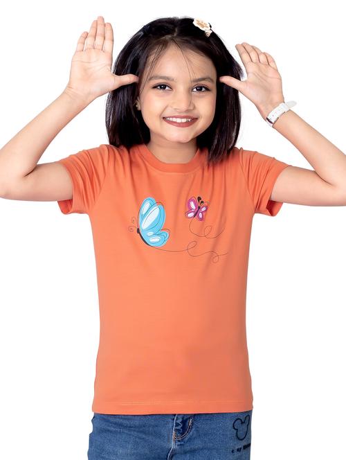 girls round neck printed short sleeves t-shirt - 21618881 - Standard Image - 0