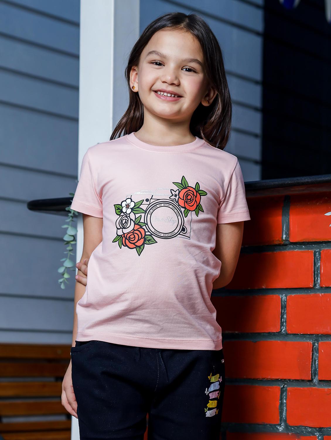 girls round neck printed short sleeves t-shirt - 21618891 - Zoom Image - 0