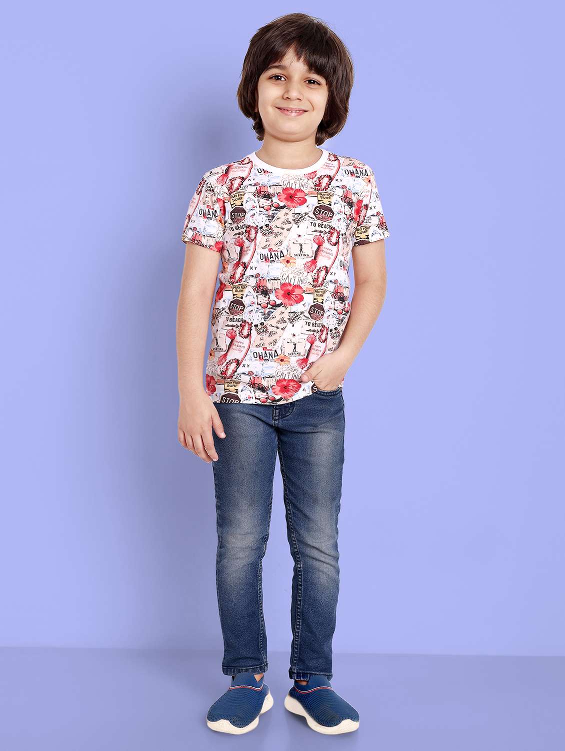 boys round neck printed short sleeves t-shirt - 21618905 -  Standard Image - 3