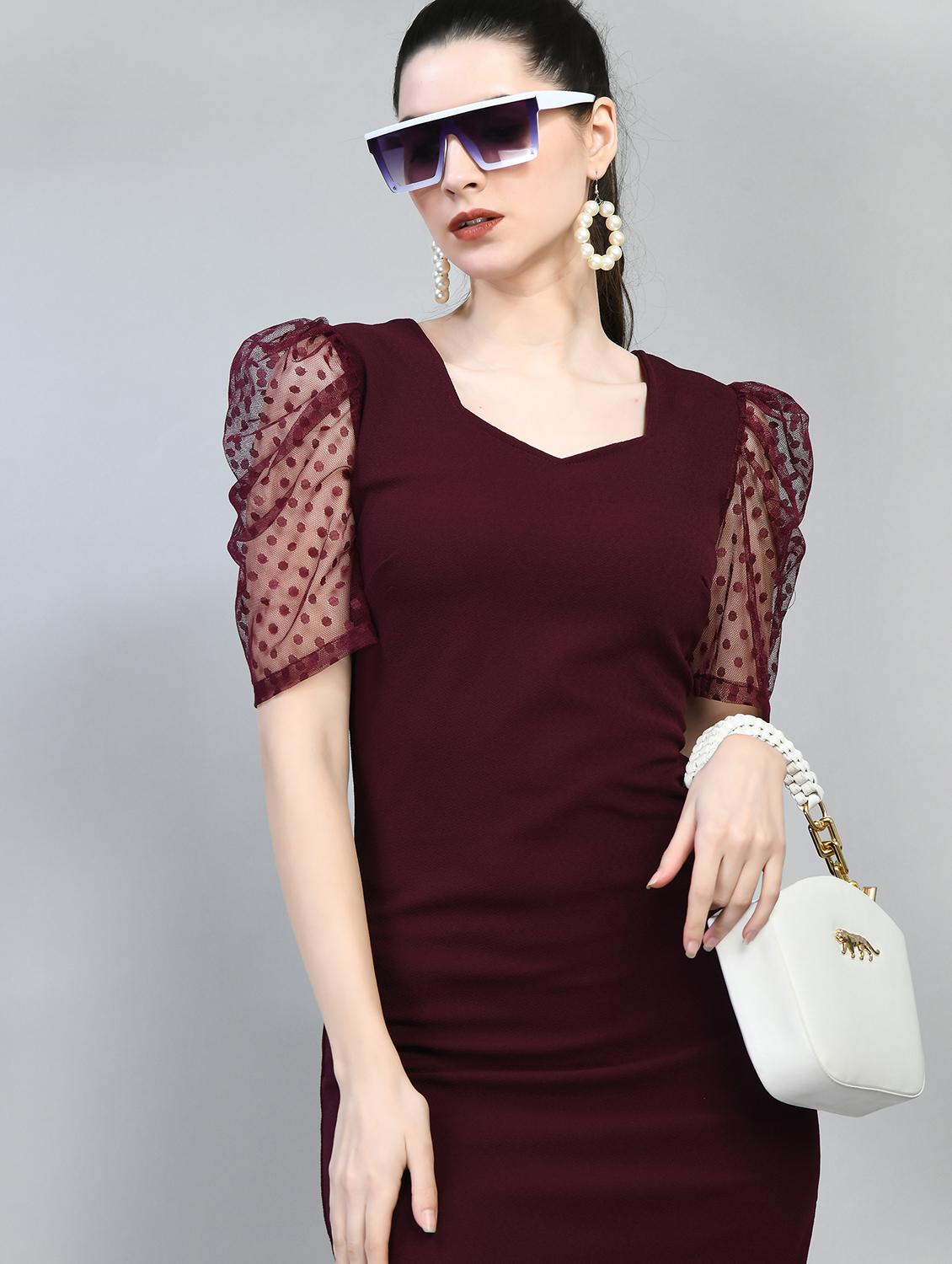 women solid short sleeves bodycon dress - 21619606 -  Standard Image - 3