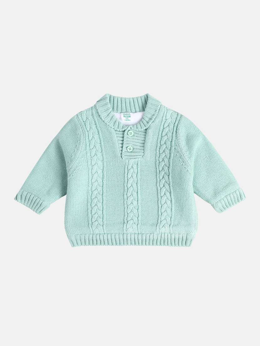 boys self design collared sweater