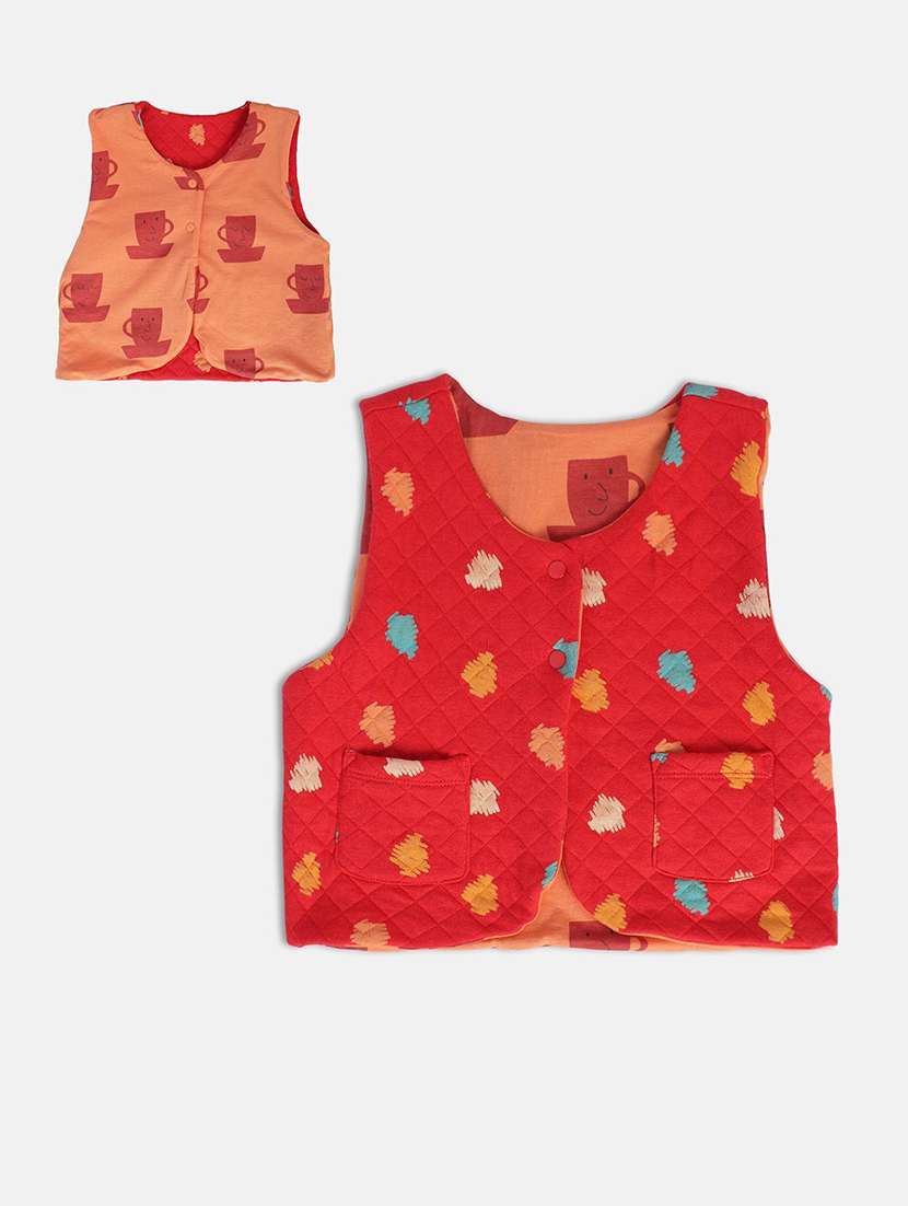 girls printed sleeveless reversible jacket