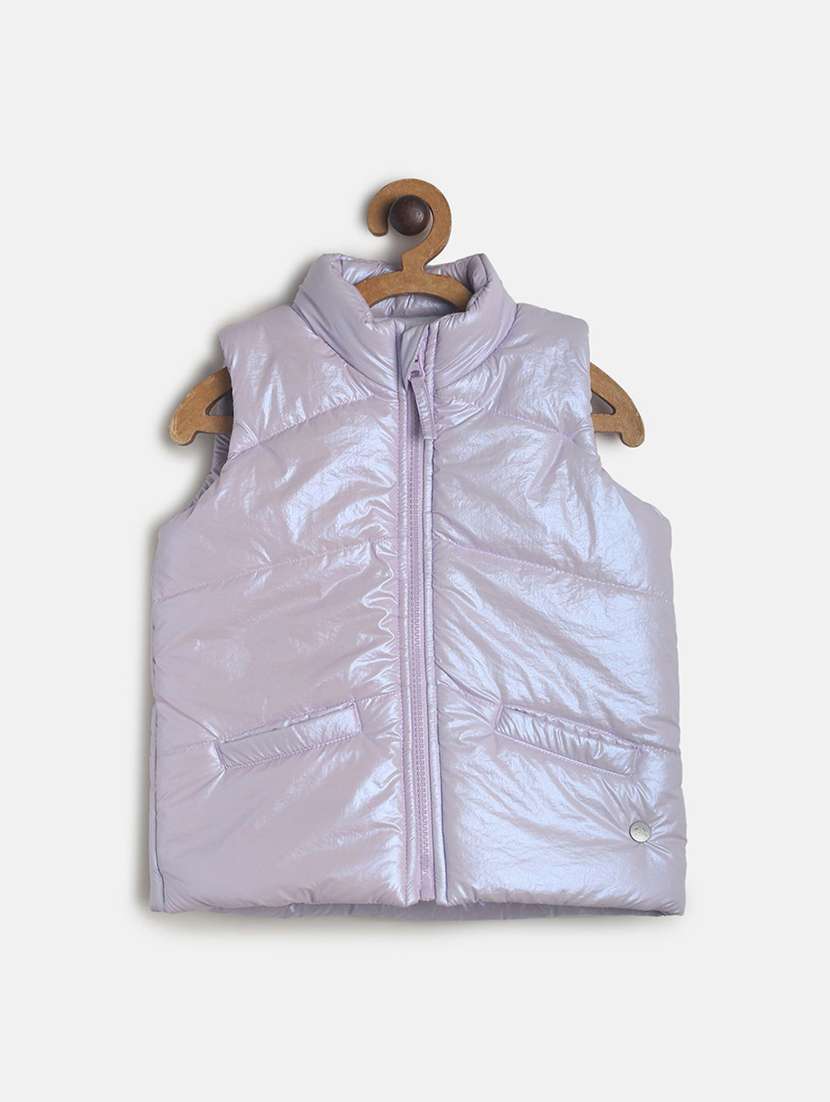 girls solid sleeveless jacket