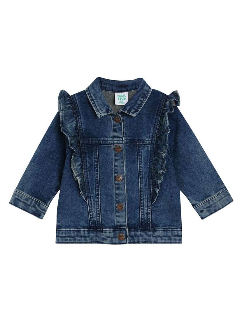 girls solid collared jacket