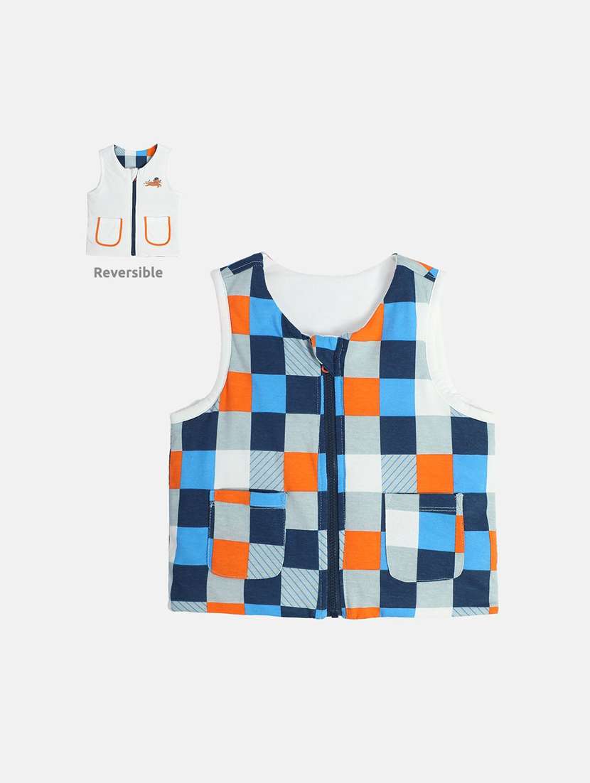 boys printed sleeveless reversible jacket