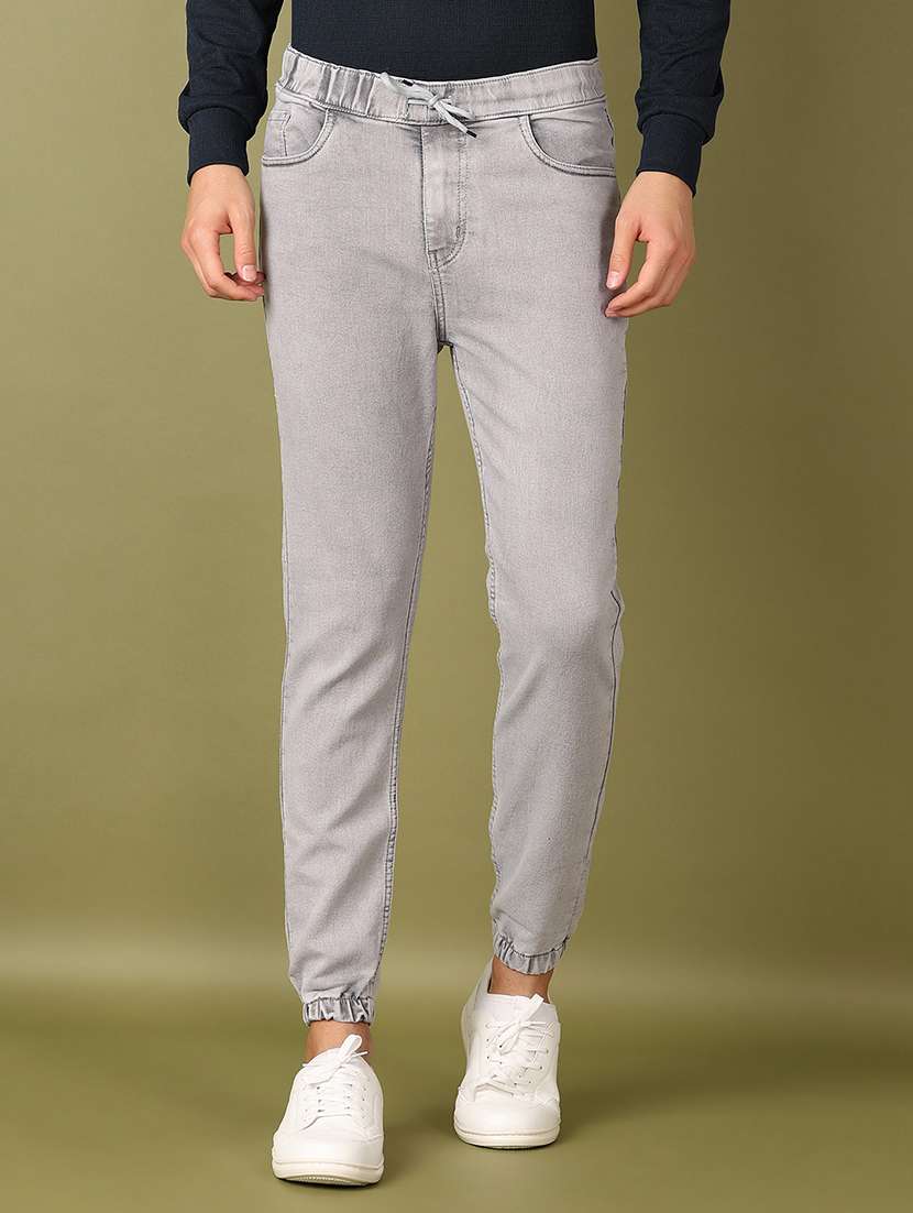 men grey mid rise ankle length ogger