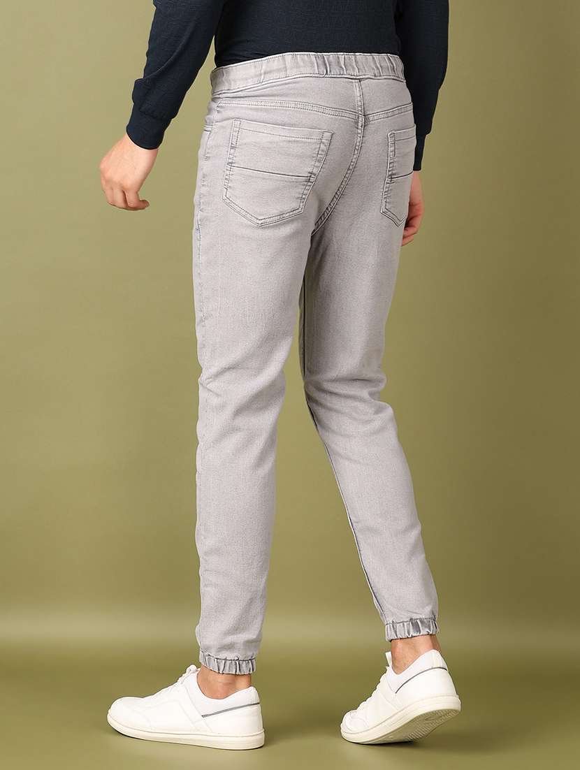 men grey mid rise ankle length ogger - 21620482 -  Standard Image - 3