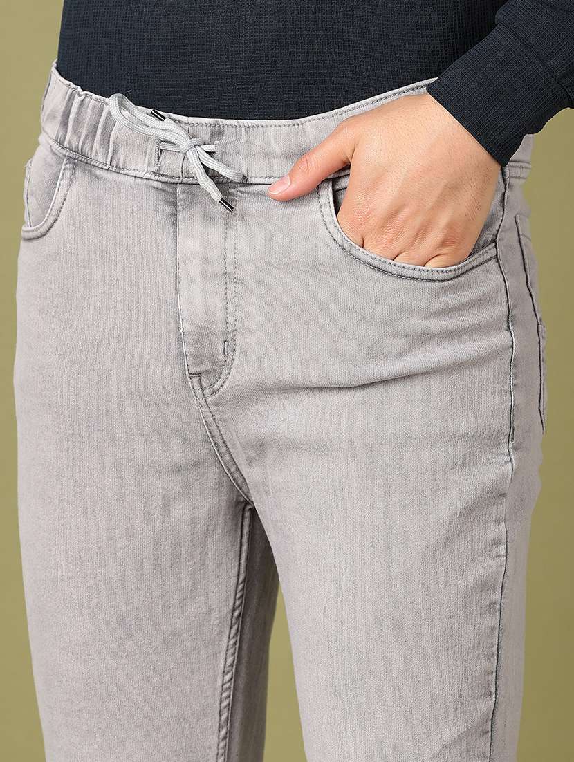 men grey mid rise ankle length ogger - 21620482 -  Standard Image - 5