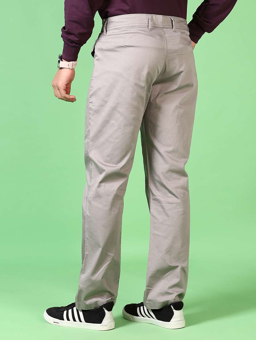 men grey solid flat front casual trouser - 21620628 -  Standard Image - 3