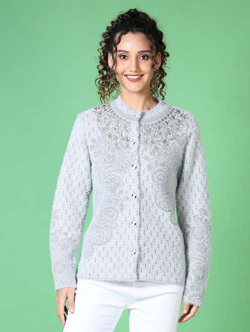 women self design long sleeve cardigan - 21620646 -  Standard Image - 0