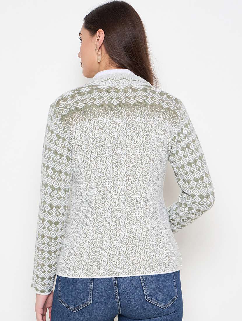 women self design neo mint woolen cardigan - 21620840 - Standard Image - 3