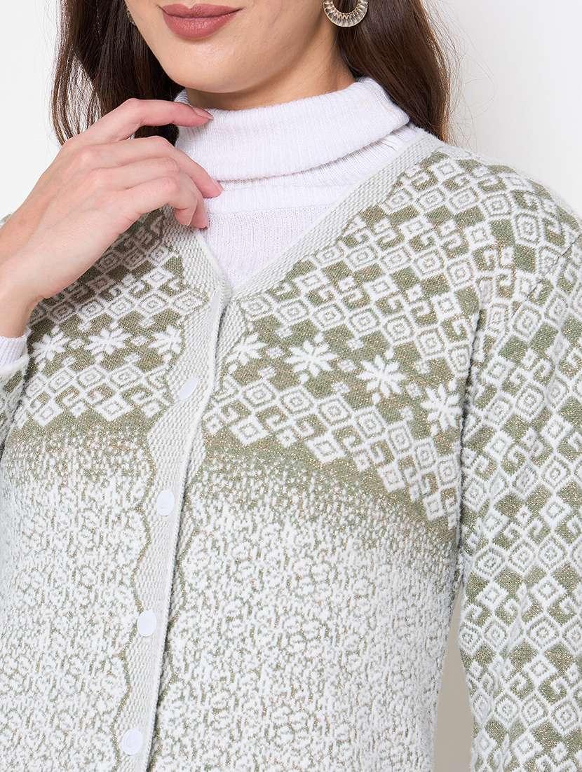 women self design neo mint woolen cardigan - 21620840 - Standard Image - 5