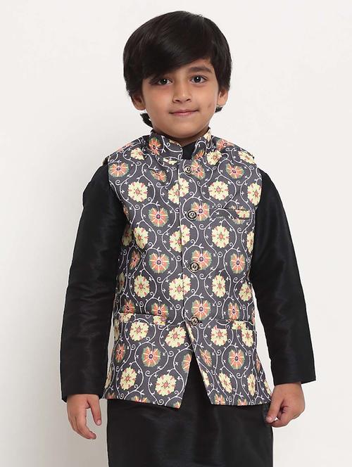 boys mandarin neck printed nehru jacket - 21621041 - Standard Image - 0
