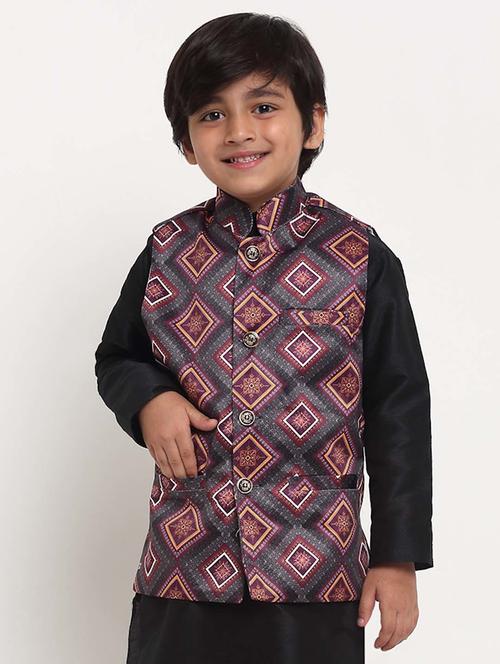 boys mandarin neck printed nehru jacket - 21621042 - Standard Image - 0