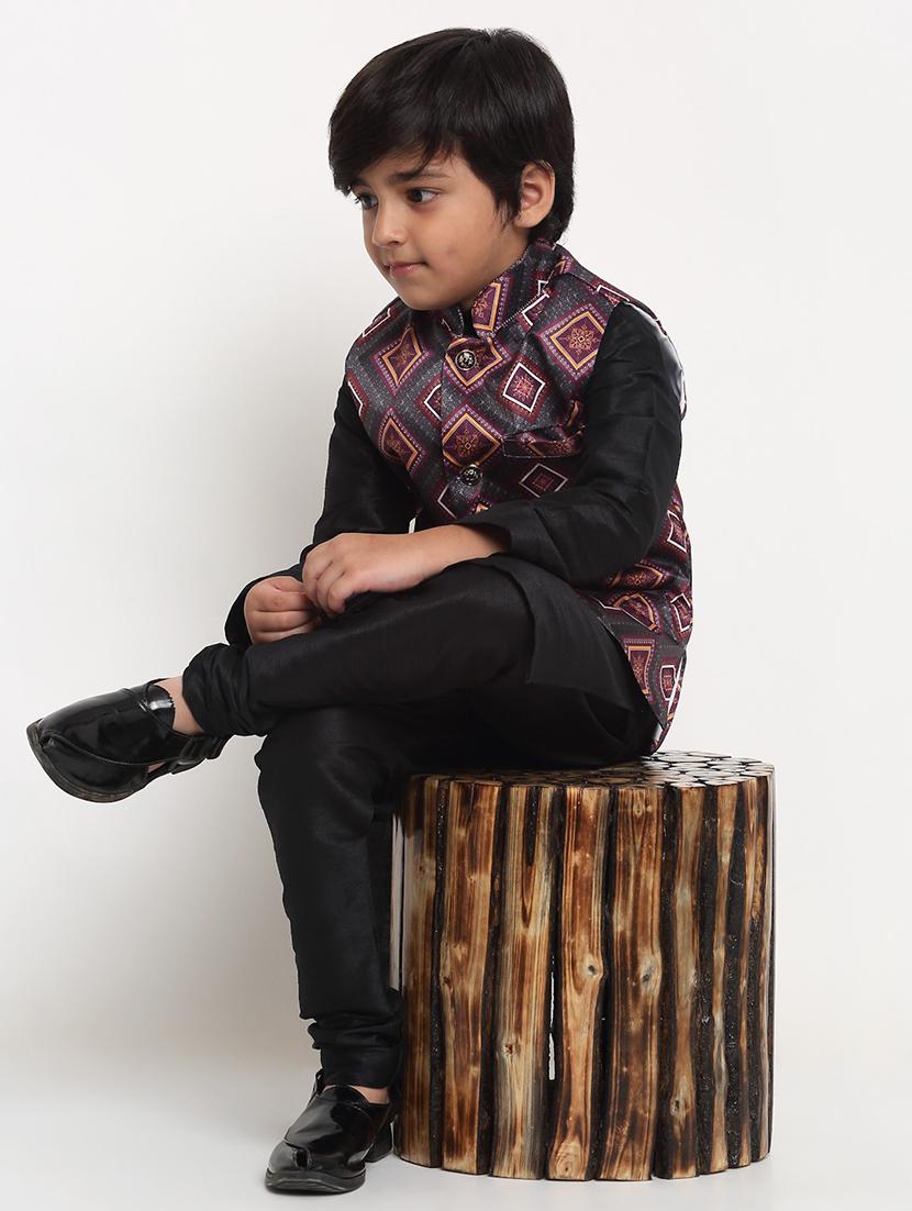 boys mandarin neck printed nehru jacket - 21621042 - Standard Image - 3
