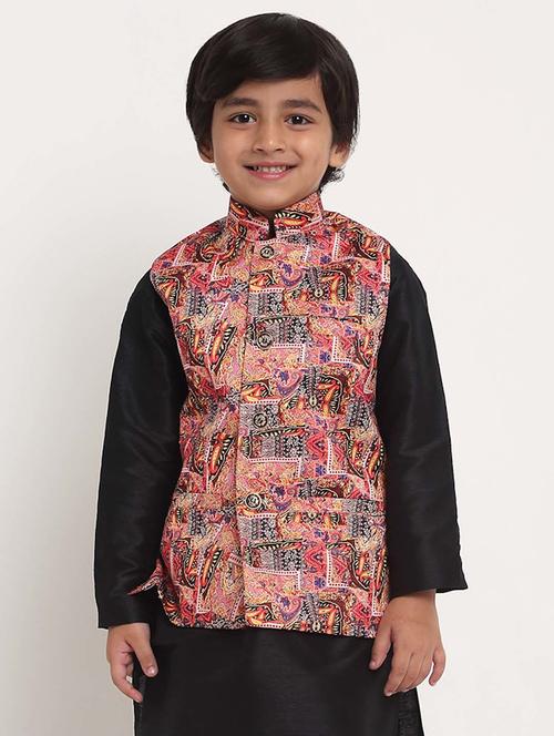 boys mandarin neck printed nehru jacket - 21621043 - Standard Image - 0