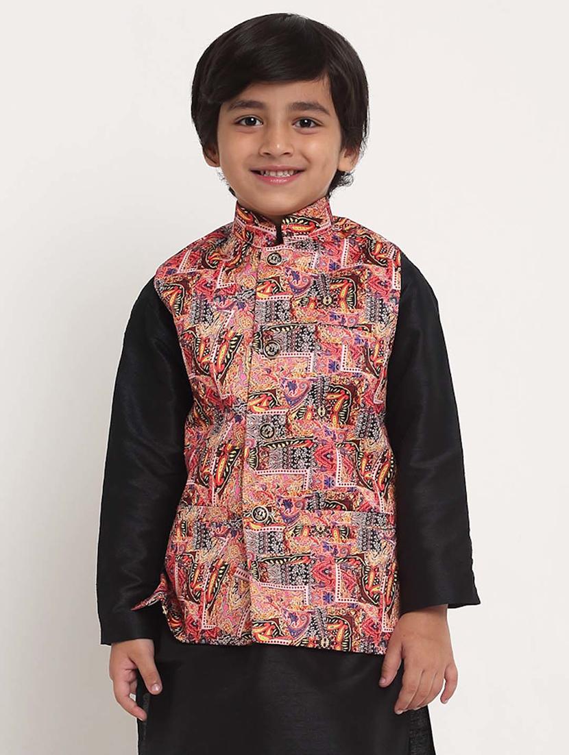 boys mandarin neck printed nehru jacket - 21621043 - Zoom Image - 0