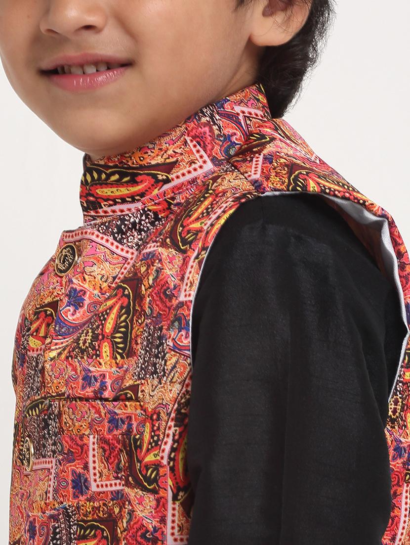 boys mandarin neck printed nehru jacket - 21621043 - Standard Image - 3