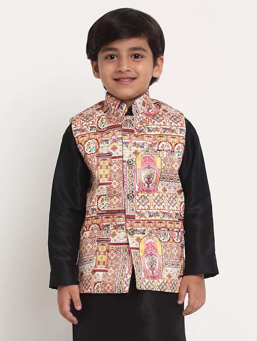 boys mandarin neck printed nehru jacket