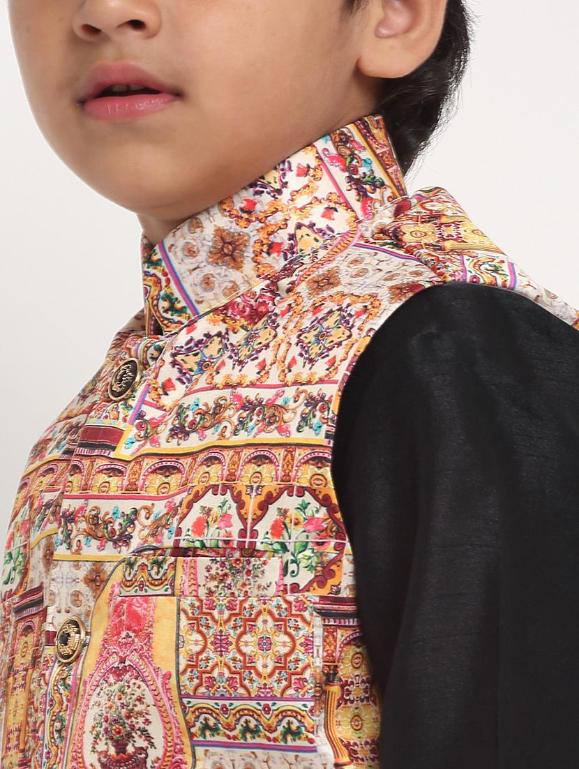 boys mandarin neck printed nehru jacket - 21621044 - Standard Image - 3