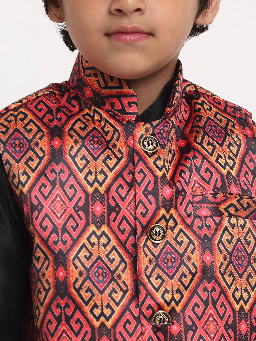 kids printed mandarin neck nehru jacket - 21621045 - Standard Image - 3