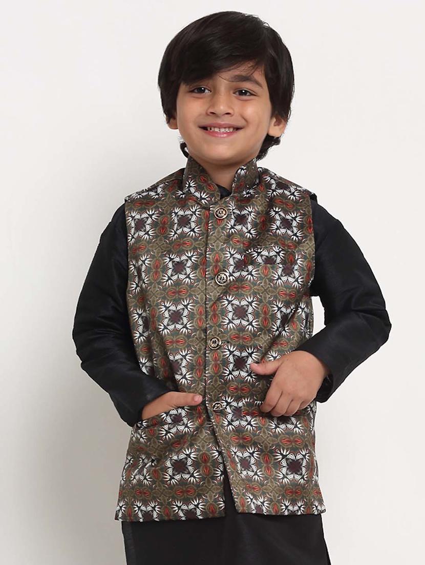 kids printed mandarin neck nehru jacket - 21621046 - Zoom Image - 0