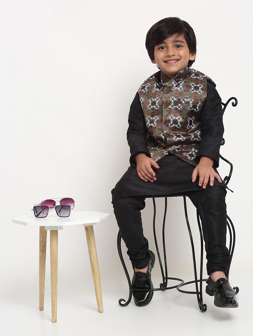 kids printed mandarin neck nehru jacket - 21621046 - Standard Image - 3