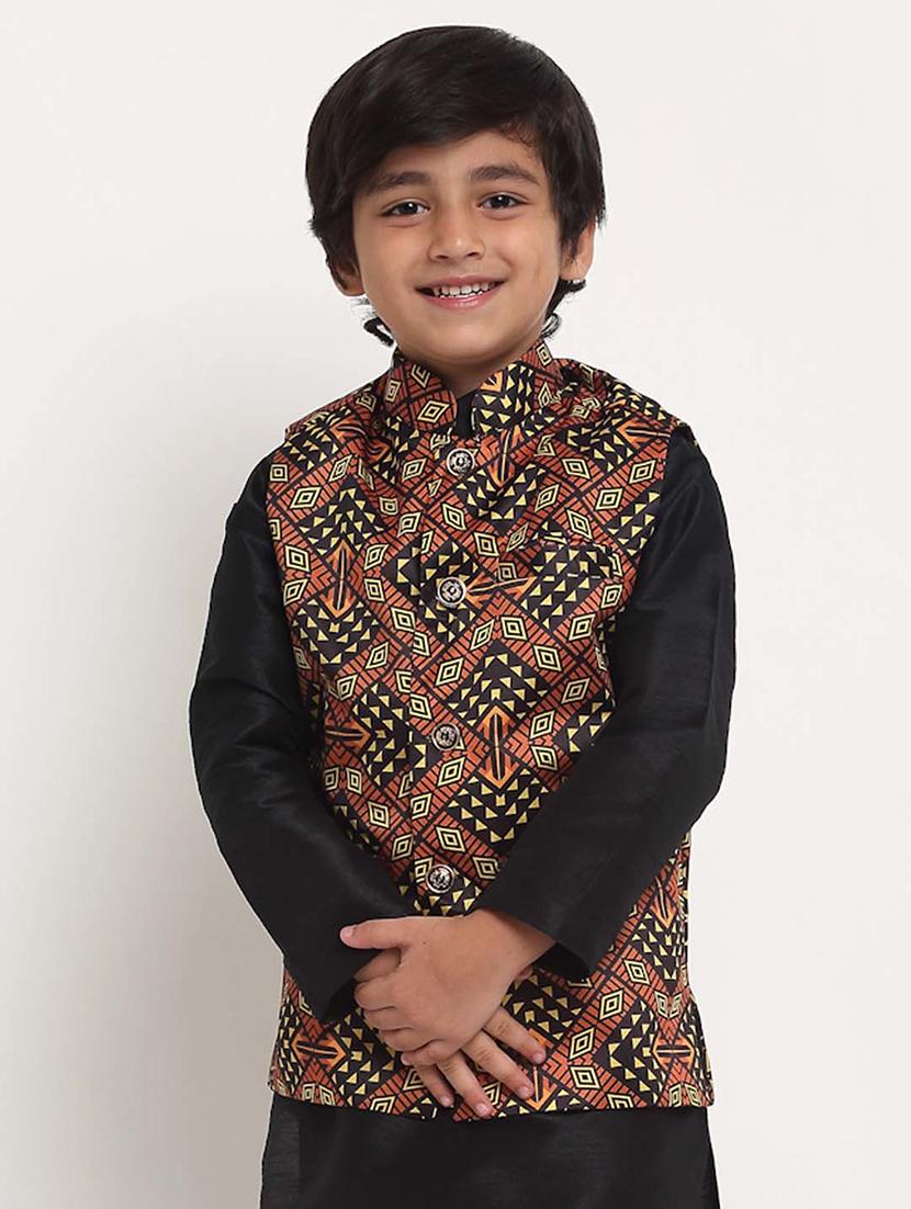 boys mandarin neck printed nehru jacket - 21621047 - Zoom Image - 0