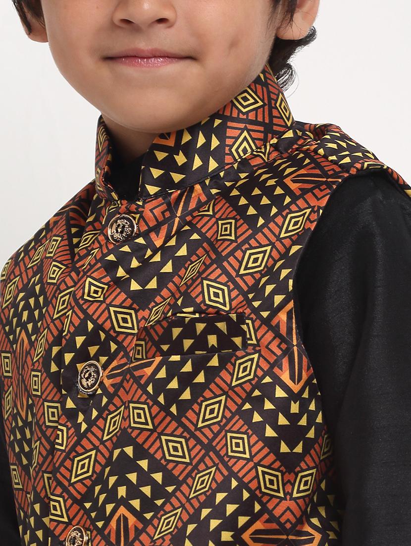 boys mandarin neck printed nehru jacket - 21621047 - Standard Image - 3